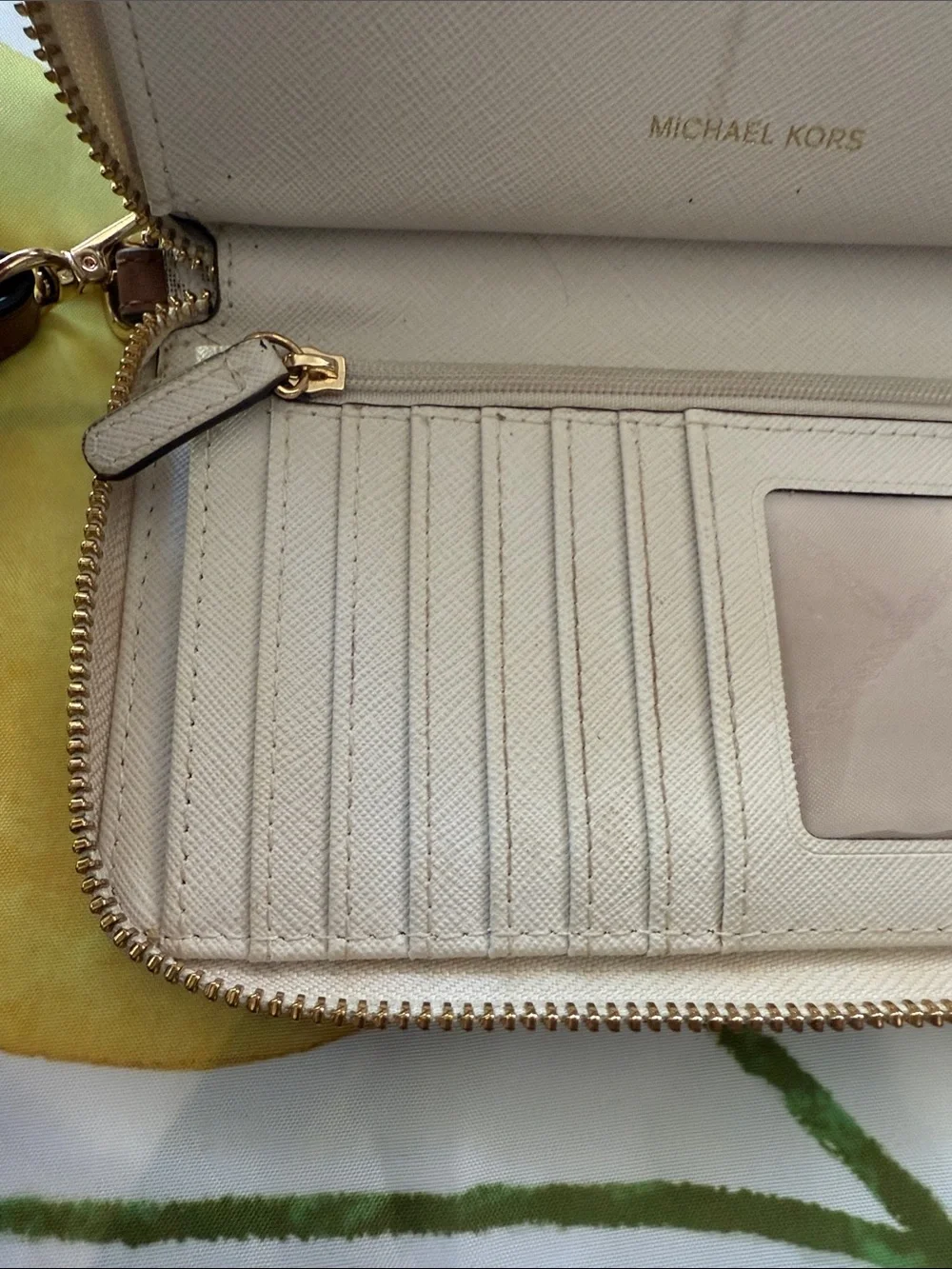 Michael Kors Beige Signature Zip Wristlet with Gold Hardware
